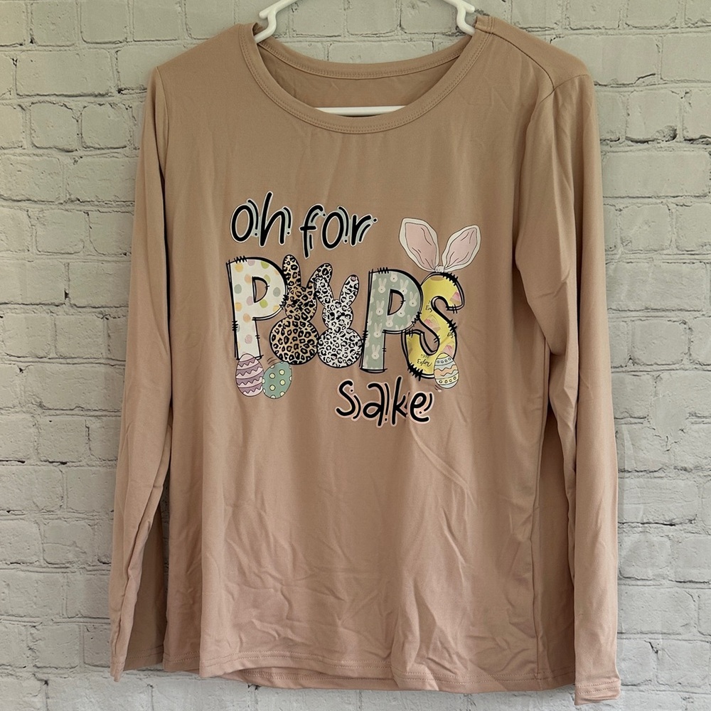 NWT Oh for Poops Sake Graphic Long Sleeve Tee - Blush Pink